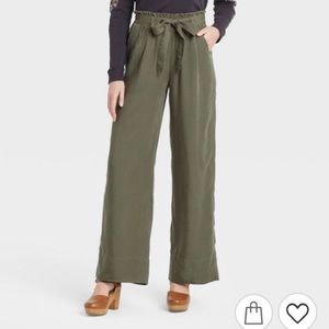 NWOT Olive Green Wide Leg Paper Bag Knox Rose Pant